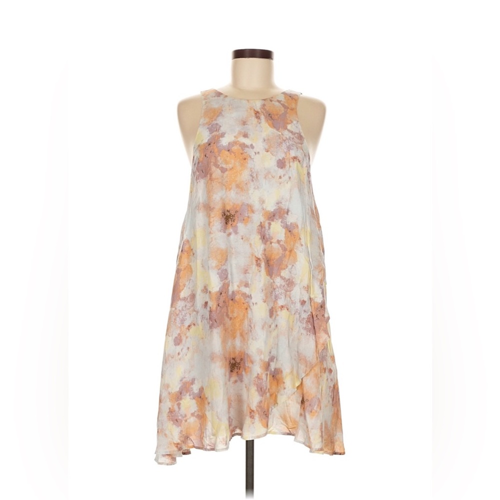 silence + noise abstract watercolor dress in mustard, cream, and mauve